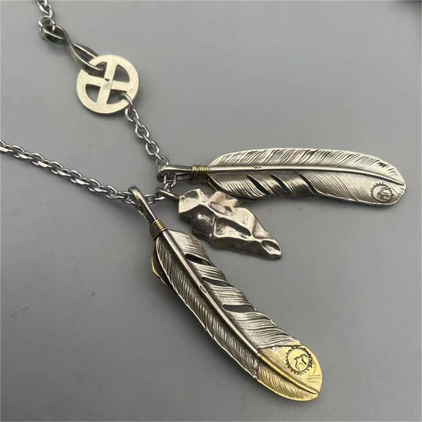 Goros Silver Feather Charm Necklace Japan Fashion Necklaces Gift for BF