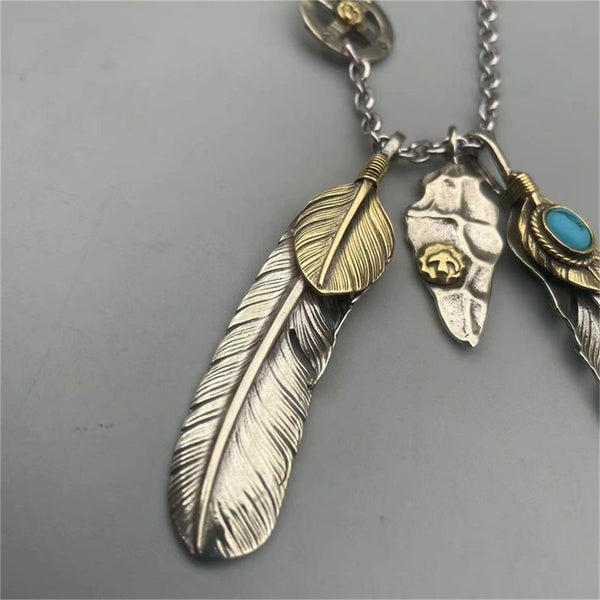 Goros Silver Feather Charm Necklace Japan Fashion Necklaces Gift for BF