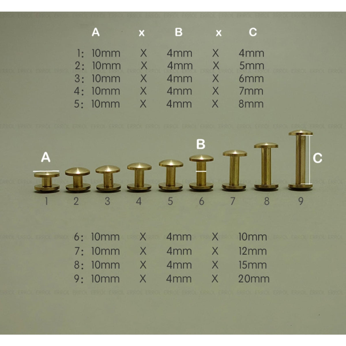 Arc Shape Brass Chicago Rivets 10x (4-15mm) Leather Craft Screw