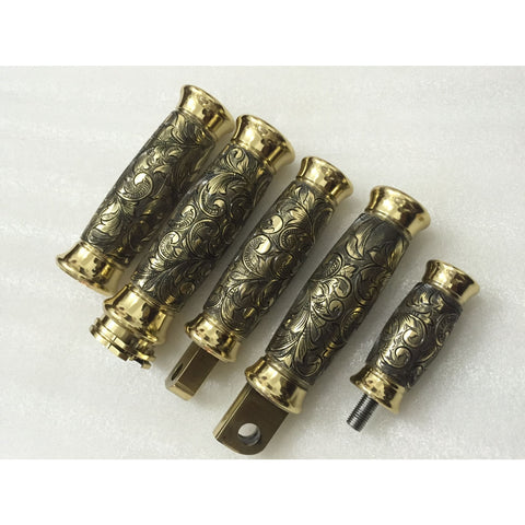 Motorcycle Retro Brass Decoration Hand Grip+Foot Peg+Shift Peg,Hand Engraved - HARLEY BRASS PARTS
