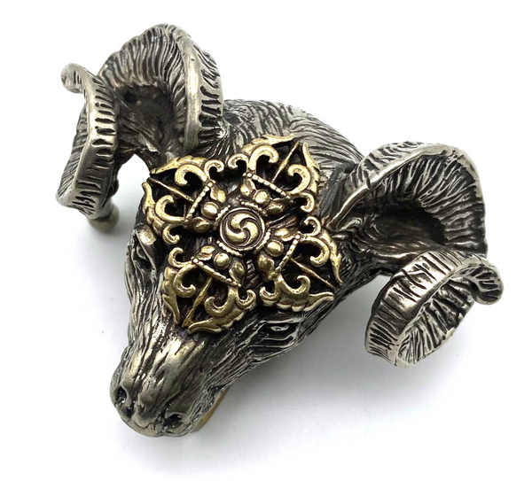 Brass Old Silver Satanic Goat Head Vajra Pestle Plate Belt Buckle 38mm