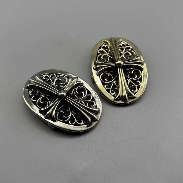 German Silver Cross Heart Buckle Copper Casted Leather Belt Buckle