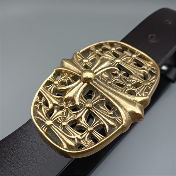 Cross Heart Brass Buckle Leather Belt Decoration Buckle 