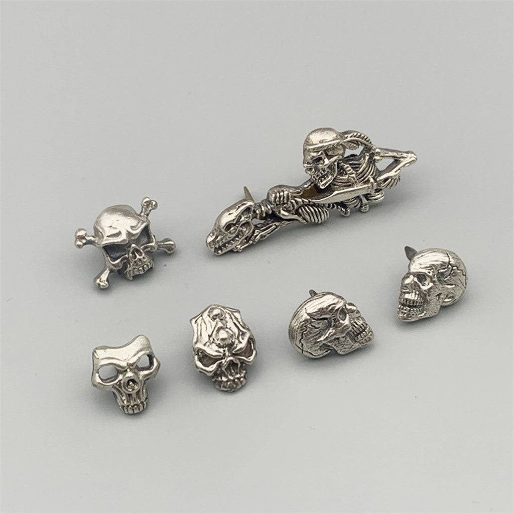 10pk Antique Silver Skull Rivetback Conchos – 1.7x2.8cm Punk Leathercraft Decor