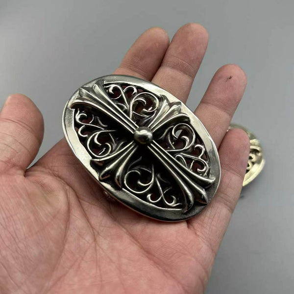 German Silver Cross Heart Buckle Copper Casted Leather Belt Buckle