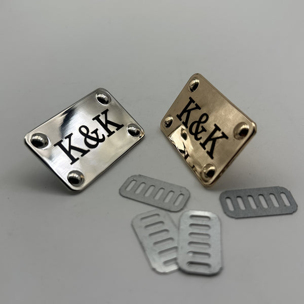 Custom Bag Label Alloy Label Leather Bag Tag Personalized Brand Luggage Labels 47.5x30mm Light Gold/Silver Label