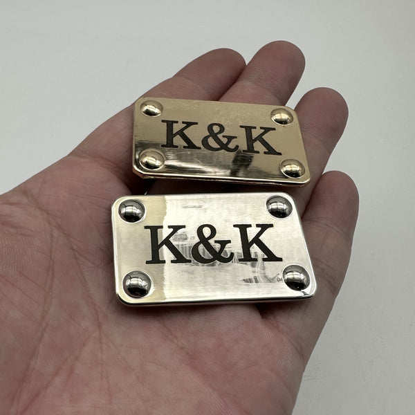 Custom Bag Label Alloy Label Leather Bag Tag Personalized Brand Luggage Labels 47.5x30mm Light Gold/Silver Label