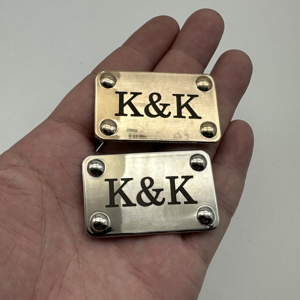 Custom Bag Label Alloy Label Leather Bag Tag Personalized Brand Luggage Labels 47.5x30mm Light Gold/Silver Label