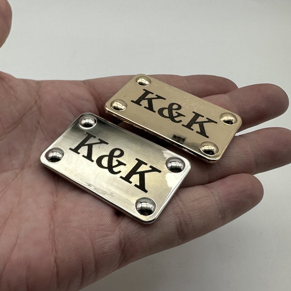 Custom Bag Label Alloy Label Leather Bag Tag Personalized Brand Luggage Labels 47.5x30mm Light Gold/Silver Label