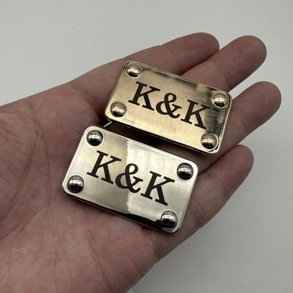 Custom Bag Label Alloy Label Leather Bag Tag Personalized Brand Luggage Labels 47.5x30mm Light Gold/Silver Label