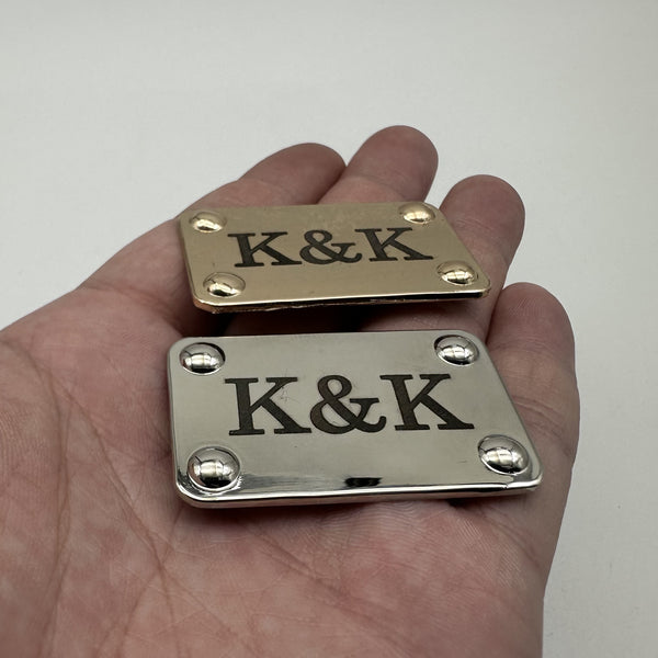Custom Bag Label Alloy Label Leather Bag Tag Personalized Brand Luggage Labels 47.5x30mm Light Gold/Silver Label