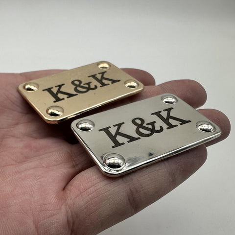 Custom Bag Label Alloy Label Leather Bag Tag Personalized Brand Luggage Labels 47.5x30mm Light Gold/Silver Label