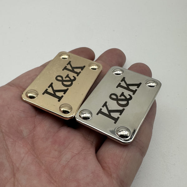 Custom Bag Label Alloy Label Leather Bag Tag Personalized Brand Luggage Labels 47.5x30mm Light Gold/Silver Label