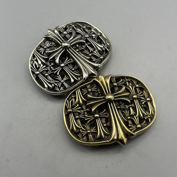 Handmade Cross heart Brass Sliver Leather Belt Buckle
