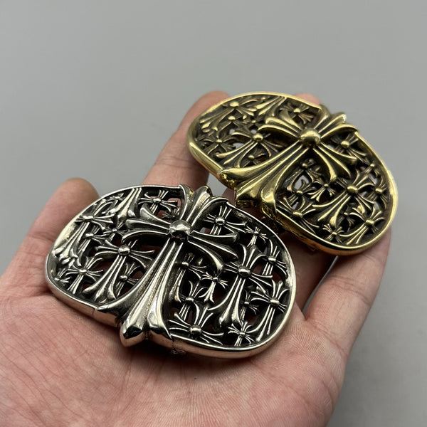 Handmade Cross heart Brass Sliver Leather Belt Buckle