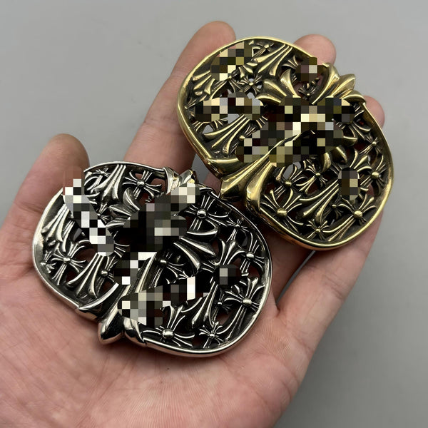 Handmade Cross heart Brass Sliver Leather Belt Buckle