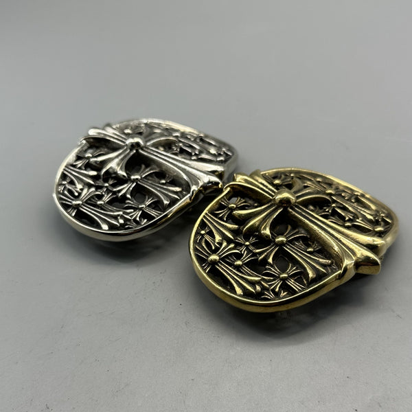 Handmade Cross heart Brass Sliver Leather Belt Buckle