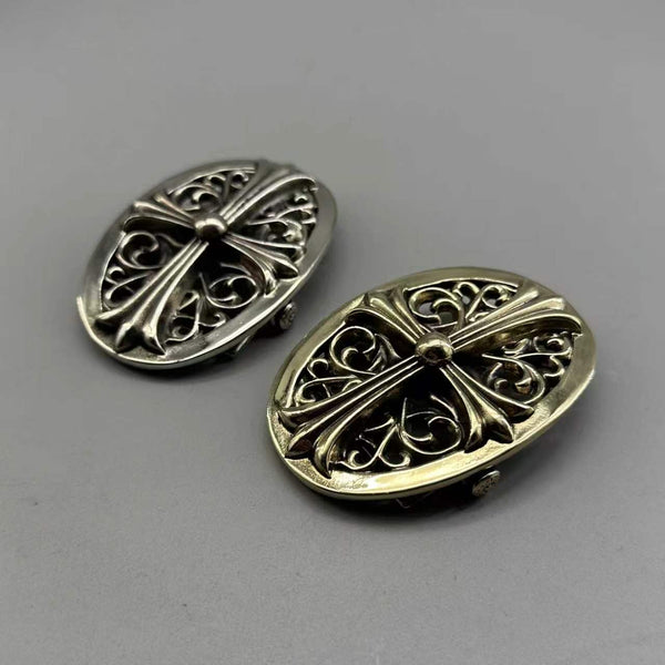 German Silver Cross Heart Buckle Copper Casted Leather Belt Buckle