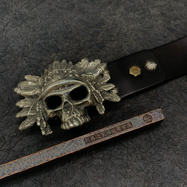 925 Sterling Silver Skull Buckle Indian Chief Buckles Handmade,Custom Silver Buckle - Belt Buckles Brass