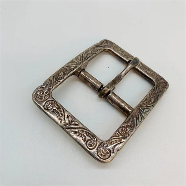 37mm Amekaji Sterling Silver Belt Buckle Flower Engraved Buckle