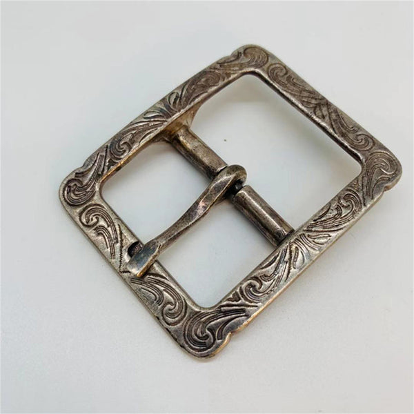 37mm Amekaji Sterling Silver Belt Buckle Flower Engraved Buckle