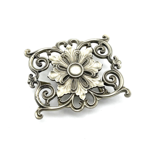 Antique Silver Flower Buckle Boho Style Leather Belt Decorative Buckle