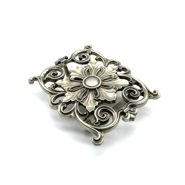 Antique Silver Flower Buckle Boho Style Leather Belt Decorative Buckle