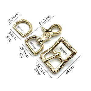 Brass Leather Bag Hardware,Bag Strap Buckle,Snap Clasp,D Ring,Tang Grass Style,Chrome Heart Design