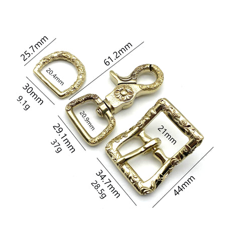 Brass Leather Bag Hardware,Bag Strap Buckle,Snap Clasp,D Ring,Tang Grass Style,Chrome Heart Design