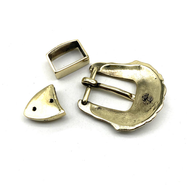 24mm Tang Cao Brass Buckle Kit With Belt Loop and End Tip Tang Grass&Flower Design