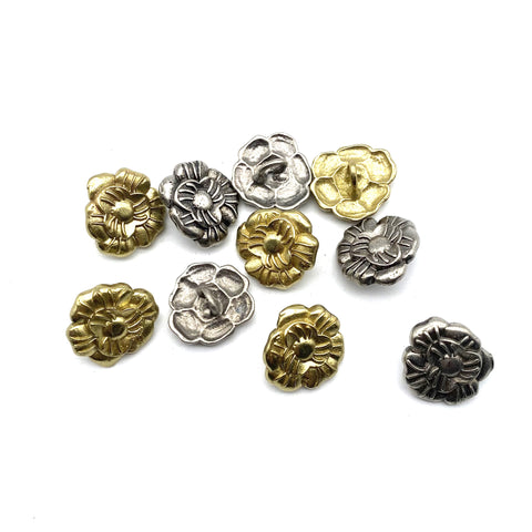 Brass Flower Sewing Button Old Silver Clothing Button,Metal Shank Button