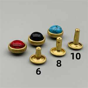 6/8/10mm Brass Turquoise Rivets,Red/Black/Blue Stone Studs,10mm Rapid Button Rivets For Leather Crafting