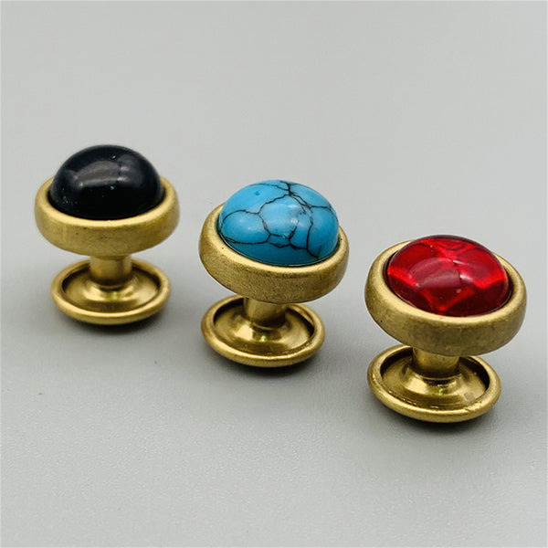 6/8/10mm Brass Turquoise Rivets,Red/Black/Blue Stone Studs,10mm Rapid Button Rivets For Leather Crafting