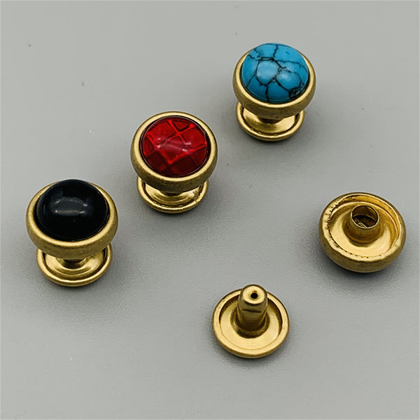 6/8/10mm Brass Turquoise Rivets,Red/Black/Blue Stone Studs,10mm Rapid Button Rivets For Leather Crafting