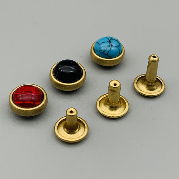 6/8/10mm Brass Turquoise Rivets,Red/Black/Blue Stone Studs,10mm Rapid Button Rivets For Leather Crafting