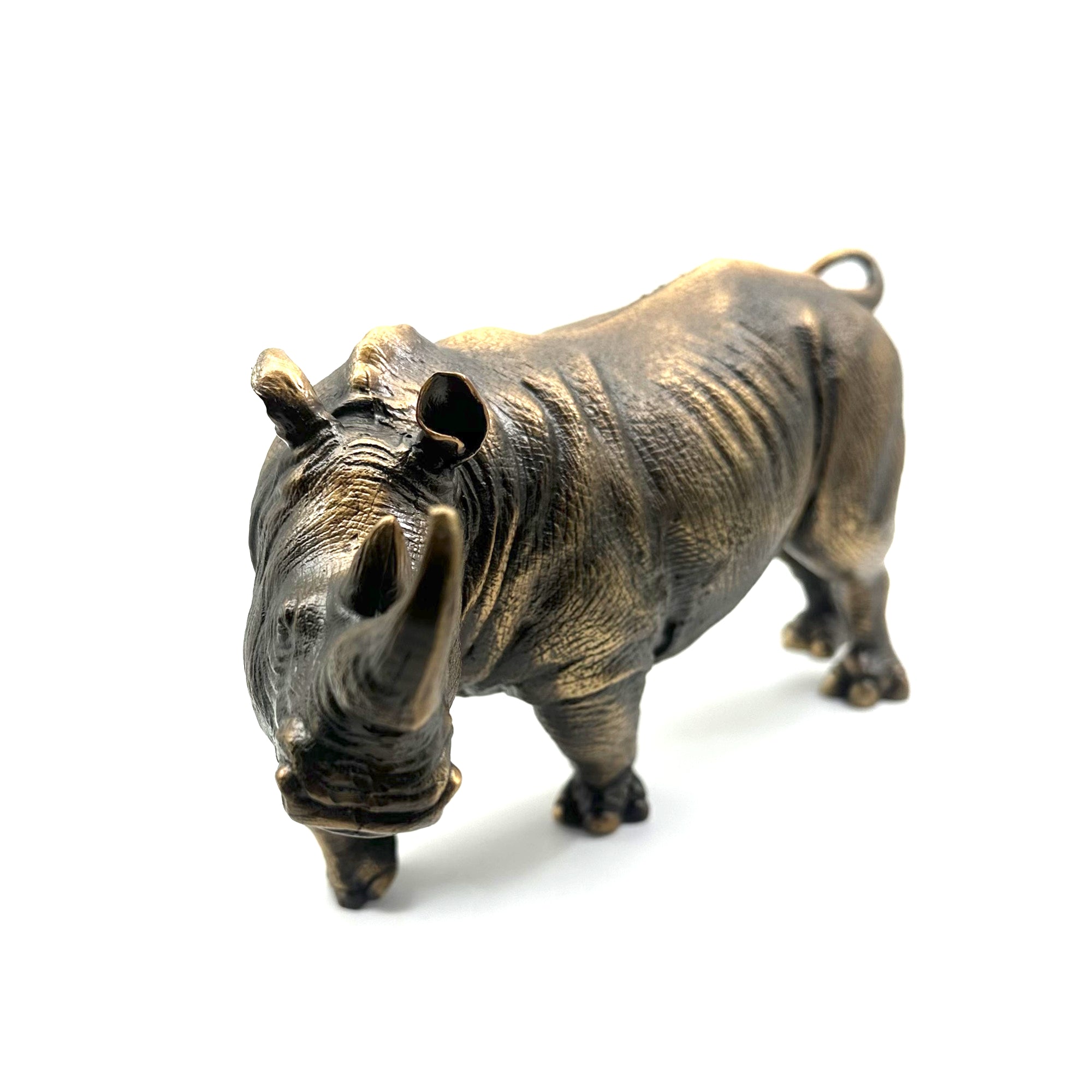 Bronze Rhino Brass Decor Ornament Rhinoceros Figurine Handmade Statue Gifts for House&Office Improvement