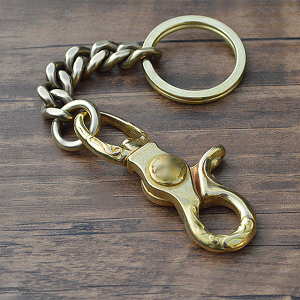 Handcrafted Men's Key Chain Snap Clasp with Curb Chain