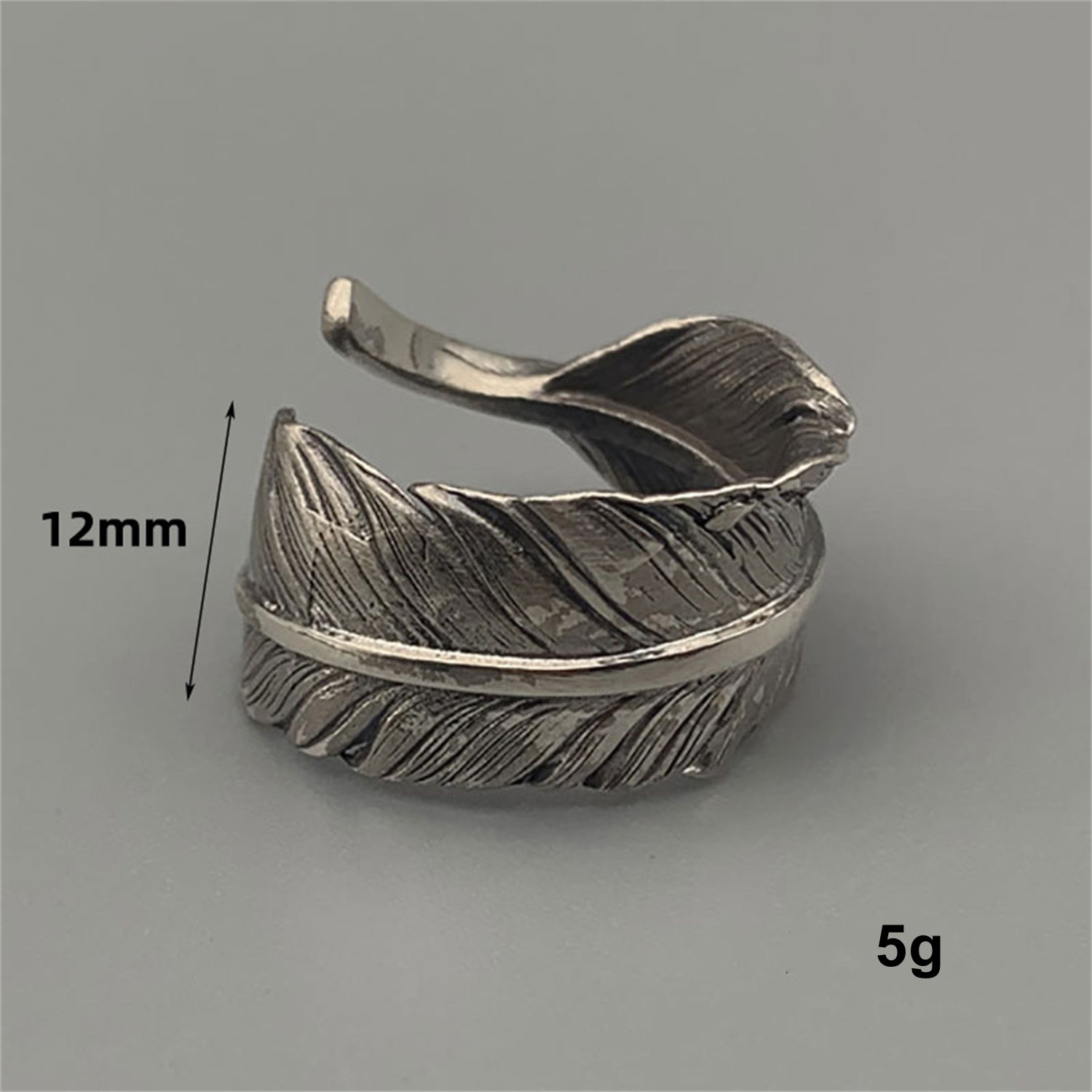 Feather Ring 925 Sterling Silver Band Ring Adjustable Men Women Trendy Rings