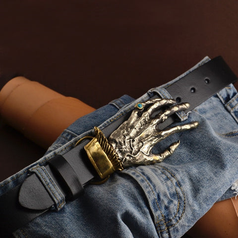 Ghost Skull Hand Buckle Men's Leather Belts