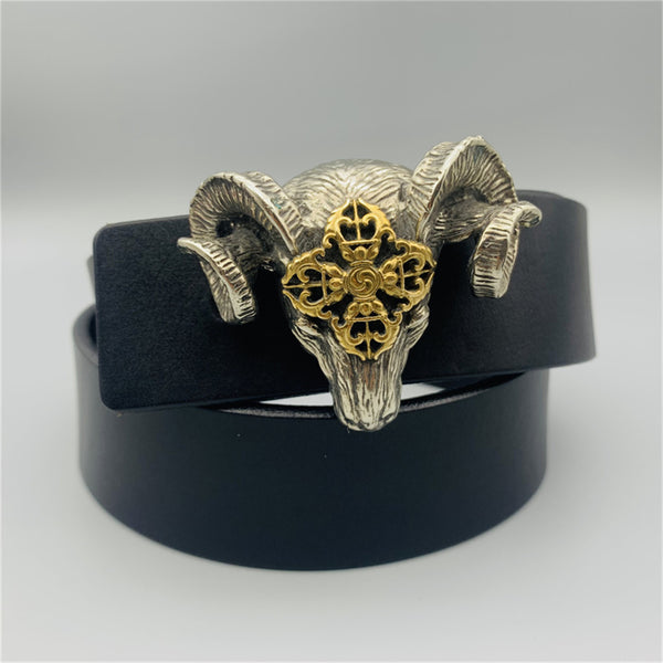 Handcast Copper Goat Head Belt Buckle - Steampunk Gothic Accessory for Bikers & Men, Antique Western Hardware,Unique Belt Buckles