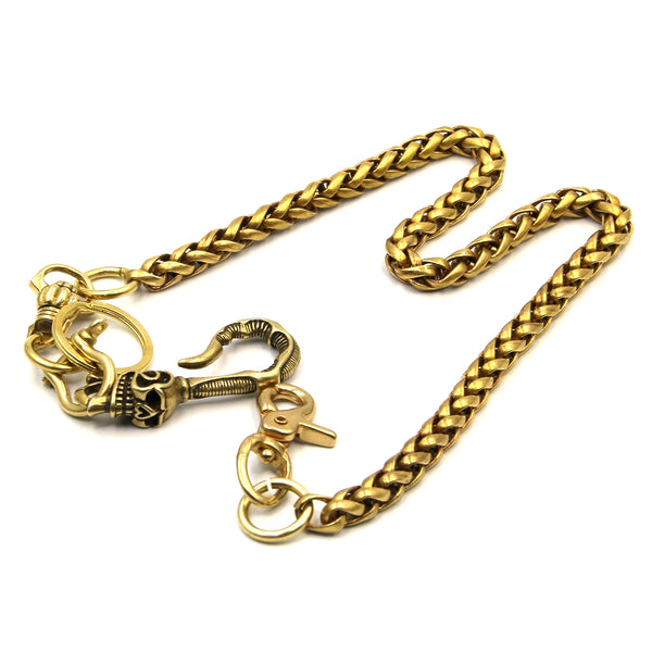 Mens Gifts Brass Skull Key Holder Wheat Chain Wallet Leather Purse Chain