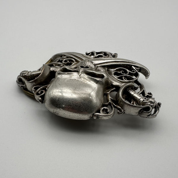 Solid Steriling Silver Skull Buckle Artist Belt Buckle Musician Buckle