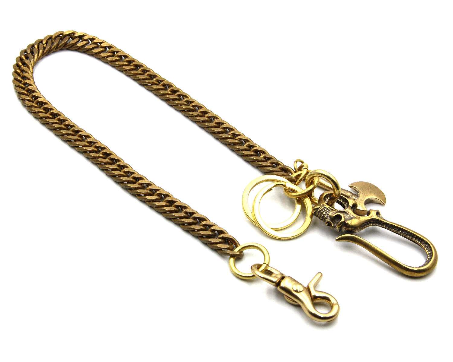 Skull Fish Hook Solid Brass Chain Wallet With Viking Ax Leather