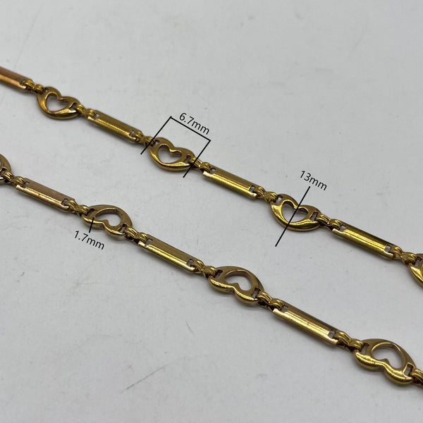 Brass Heart Bar Link Chain - Retro Jewelry Craft Accessory for Handmade Designs