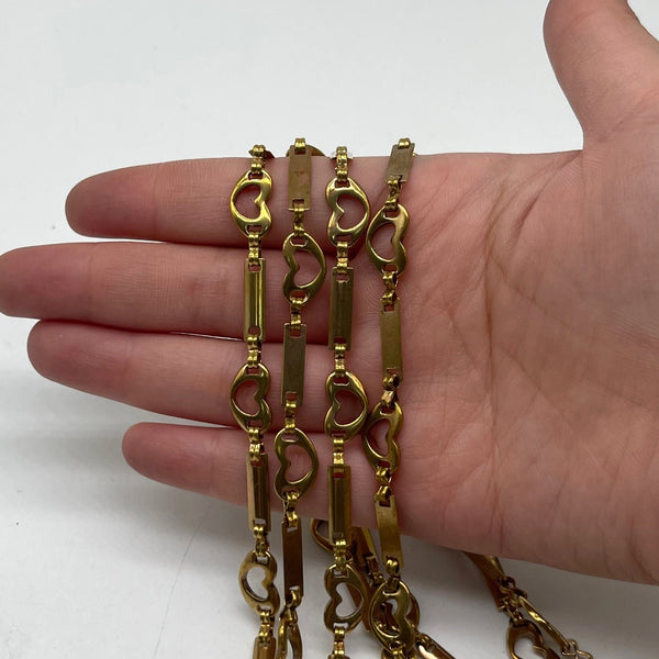 Brass Heart Bar Link Chain - Retro Jewelry Craft Accessory for Handmade Designs