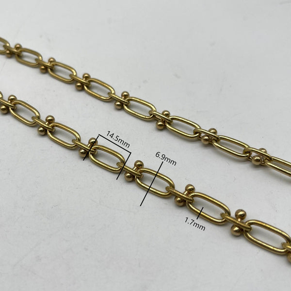 Retro Brass Link Chain with Bead Accents - DIY Jewelry Craft Chain