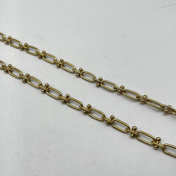 Retro Brass Link Chain with Bead Accents - DIY Jewelry Craft Chain