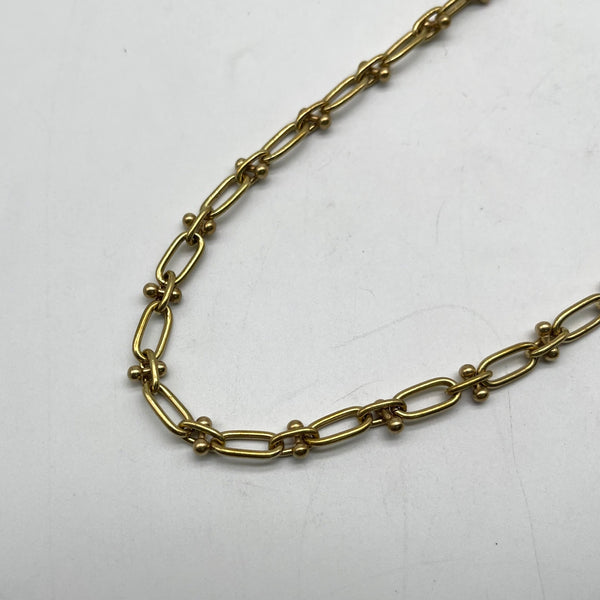 Retro Brass Link Chain with Bead Accents - DIY Jewelry Craft Chain