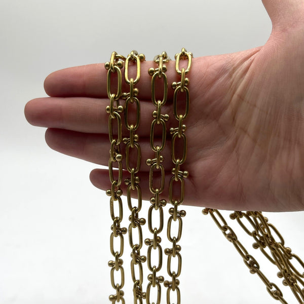 Retro Brass Link Chain with Bead Accents - DIY Jewelry Craft Chain