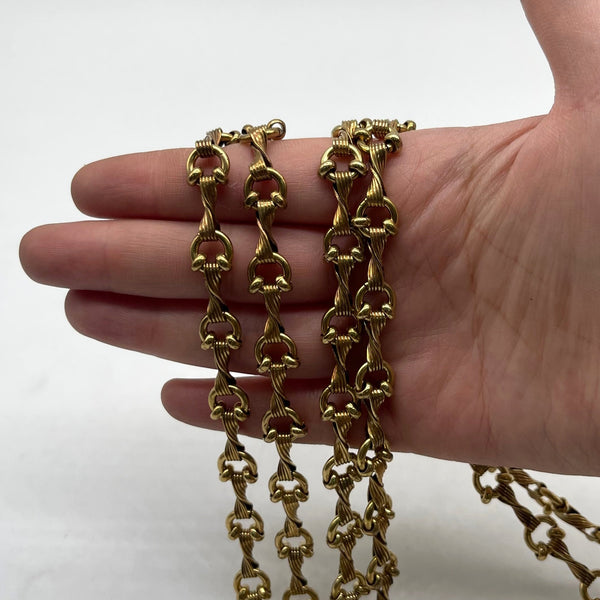 Antique Brass Twisted Rope Chain with Bead Links - Handmade Jewelry Supply